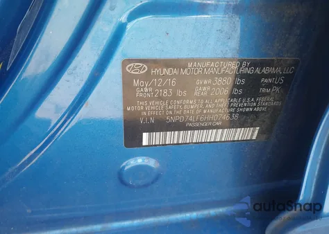 2017 Hyundai Elantra Se из США, поврежденный, VIN 5NPD74LF6HH074638